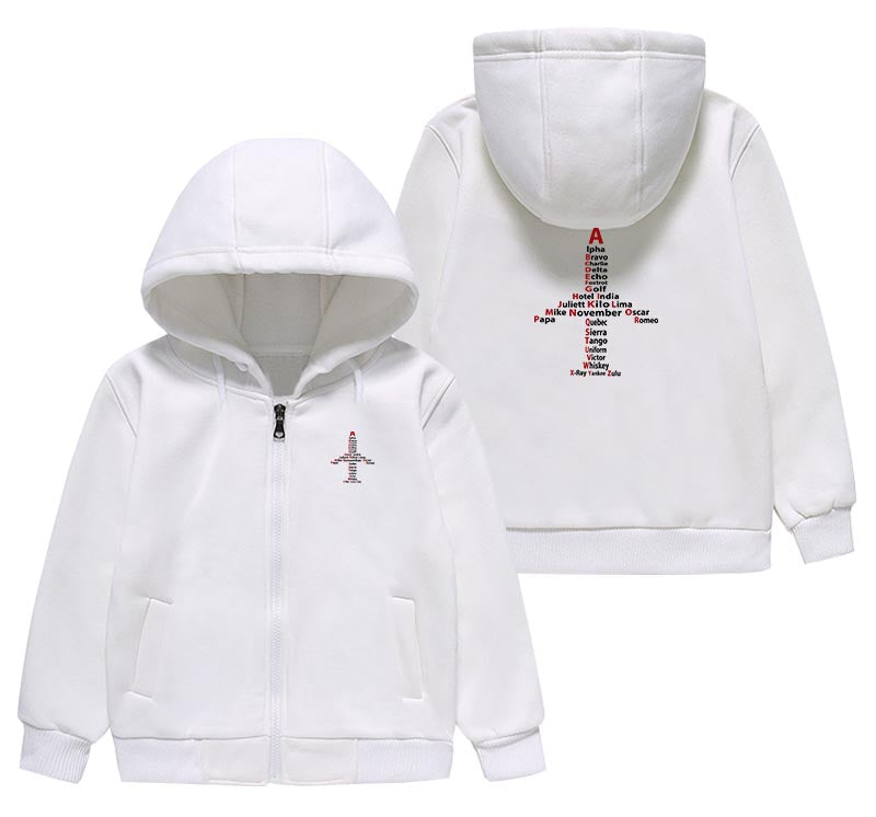 Airplane Shape Aviation Alphabet Designed "CHILDREN" Zipped Hoodies