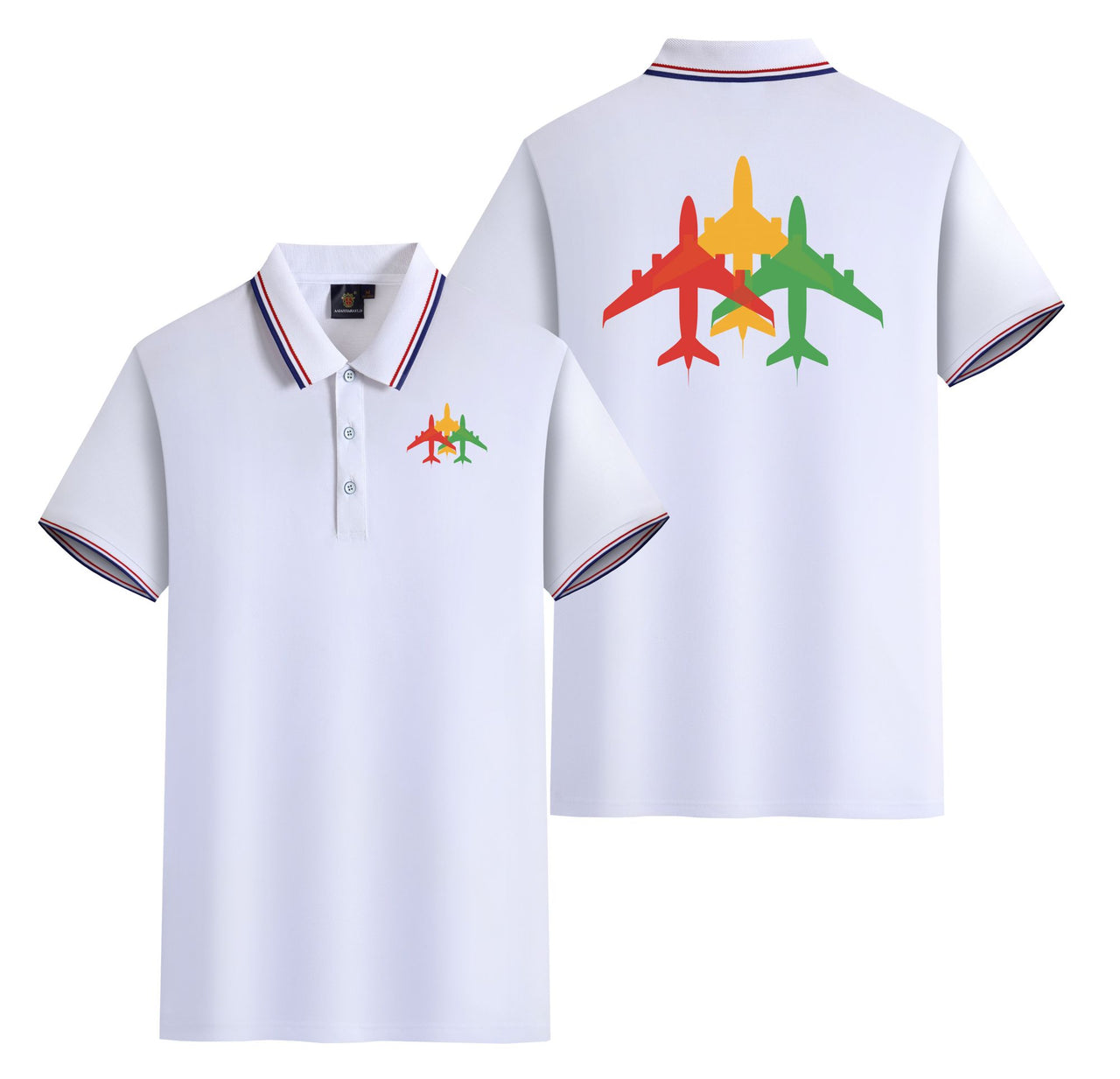Colourful 3 Airplanes Designed Stylish Polo T-Shirts (Double-Side)