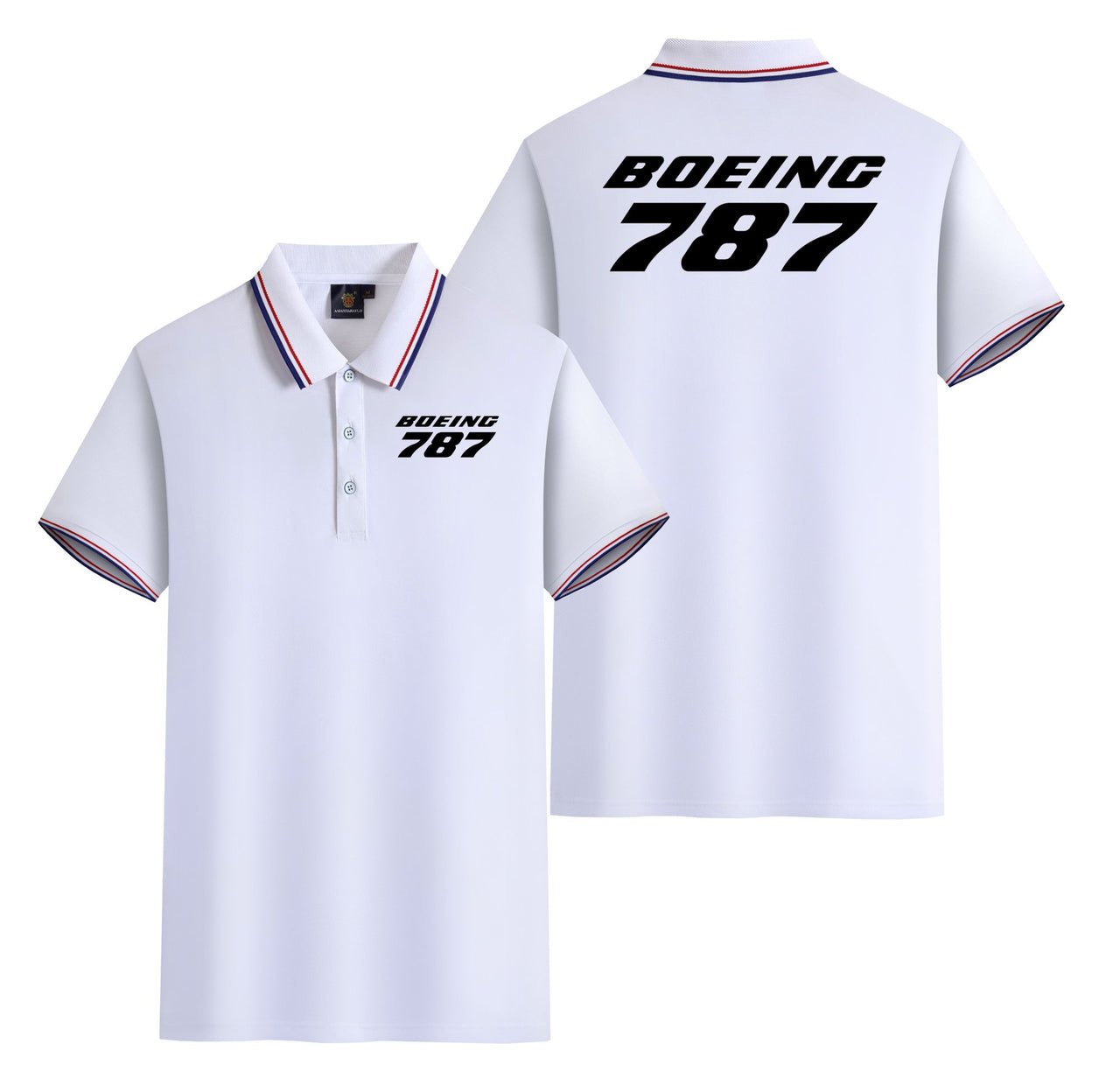 Boeing 787 & Text Designed Stylish Polo T-Shirts (Double-Side)