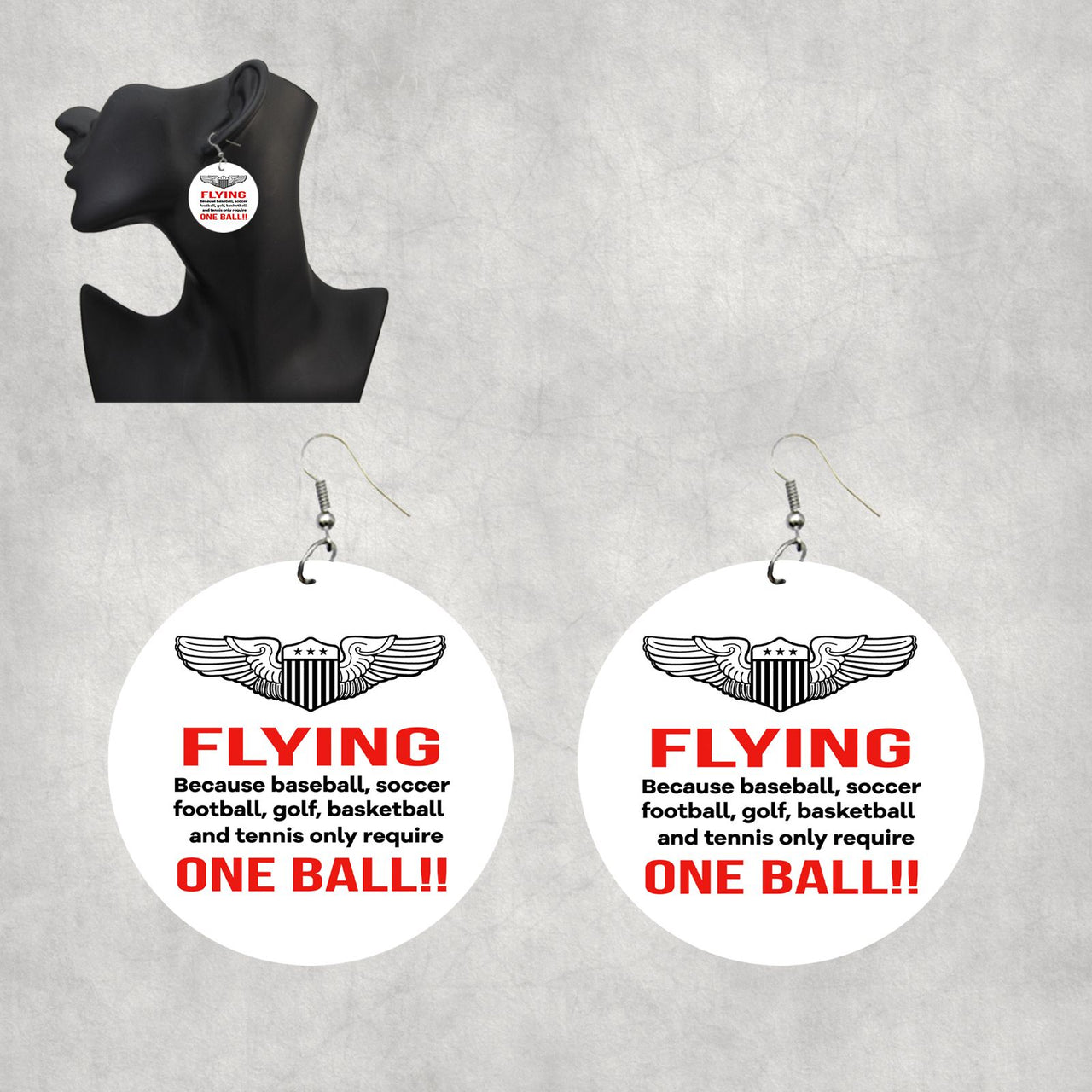 Flying One Ball Designed Wooden Drop Earrings