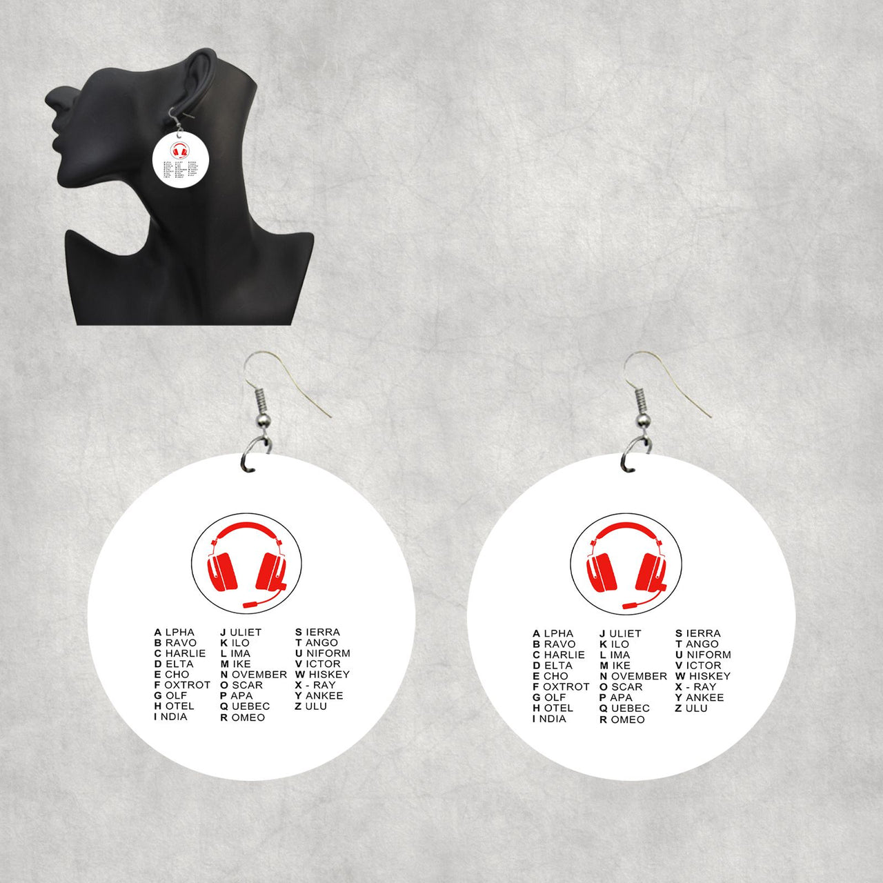 Aviation Alphabet 3 Designed Wooden Drop Earrings