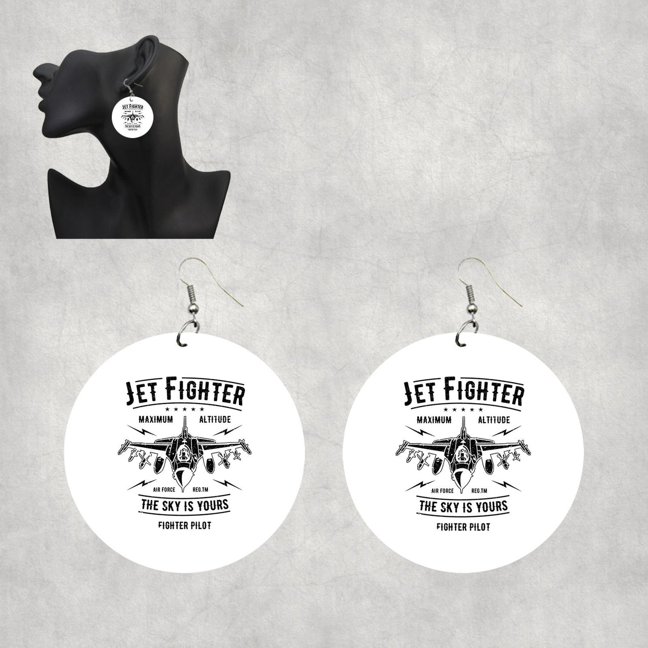Jet Fighter - The Sky is Yours Designed Wooden Drop Earrings