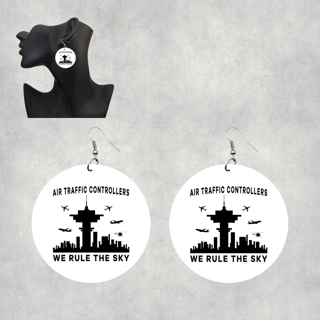 Air Traffic Controllers - We Rule The Sky Designed Wooden Drop Earrings