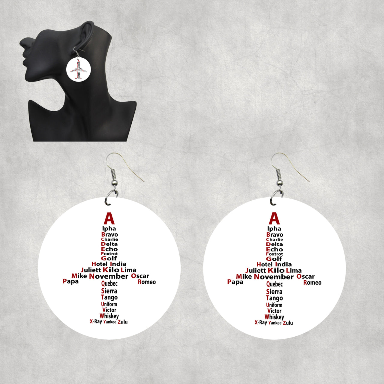 Airplane Shape Aviation Alphabet Designed Wooden Drop Earrings