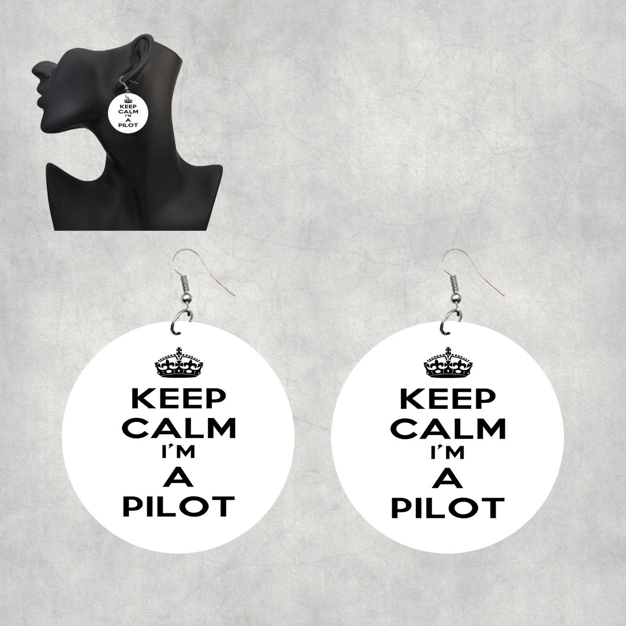 Keep Calm I'm a Pilot Designed Wooden Drop Earrings