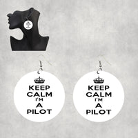 Thumbnail for Keep Calm I'm a Pilot Designed Wooden Drop Earrings
