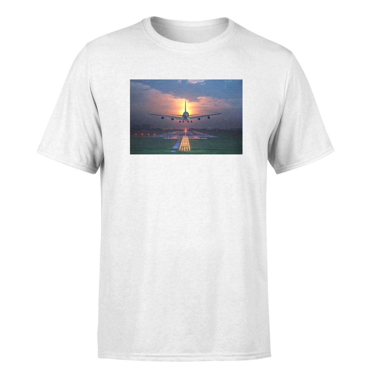 Super Airbus A380 Landing During Sunset Designed T-Shirts