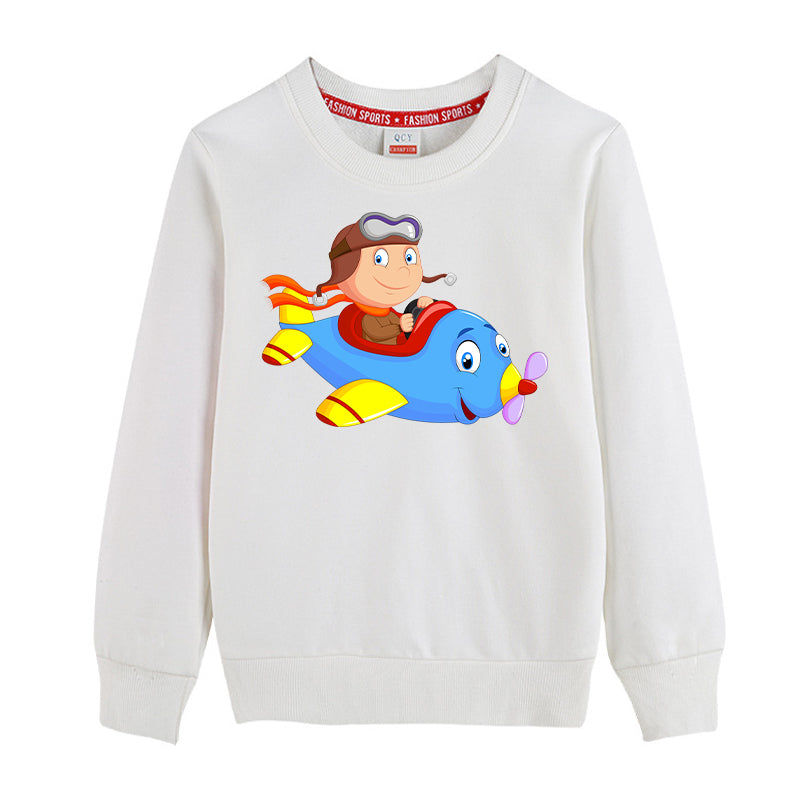 Little Boy Operating an Airplane Designed "CHILDREN" Sweatshirts