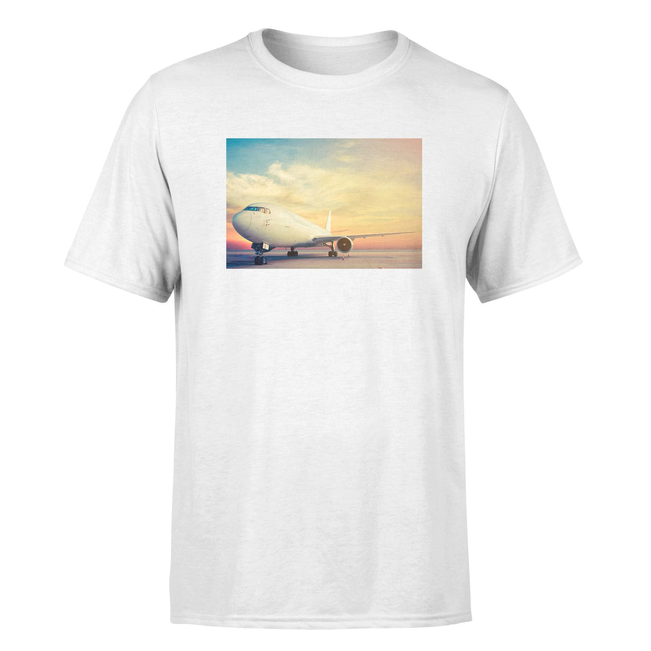Parked Aircraft During Sunset Designed T-Shirts