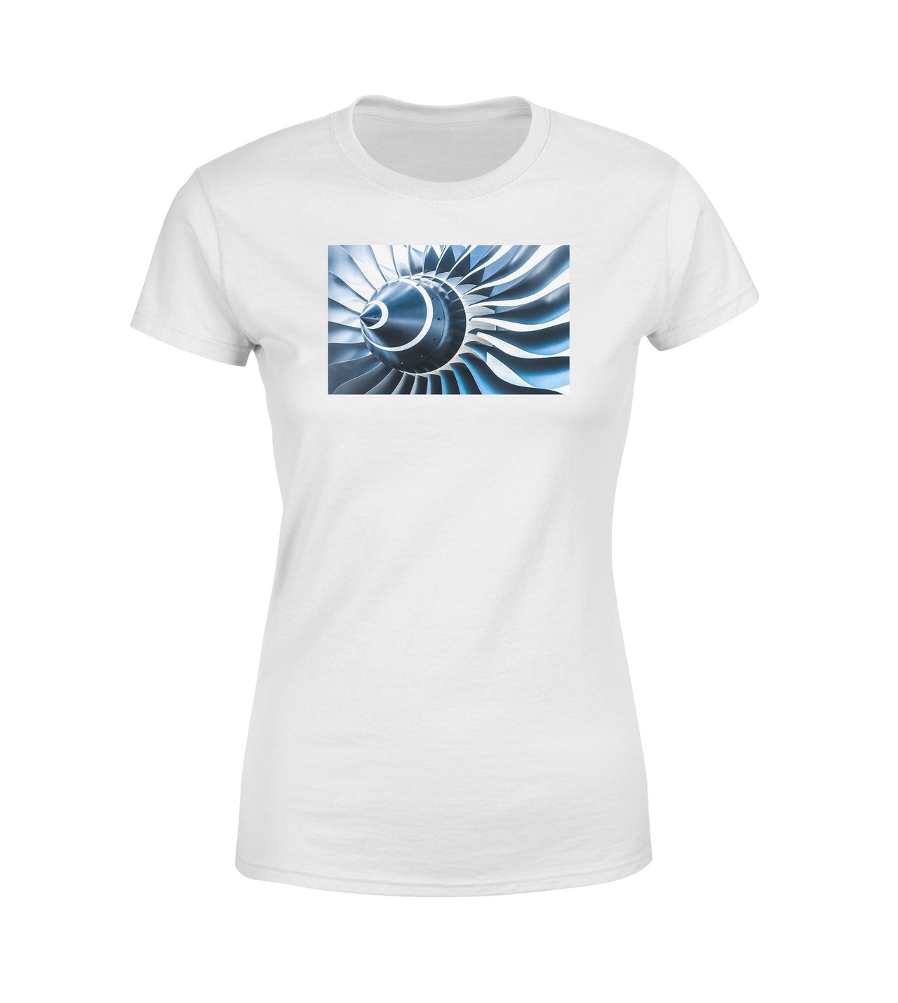 Blue Toned Super Jet Engine Blades Closeup Designed Women T-Shirts