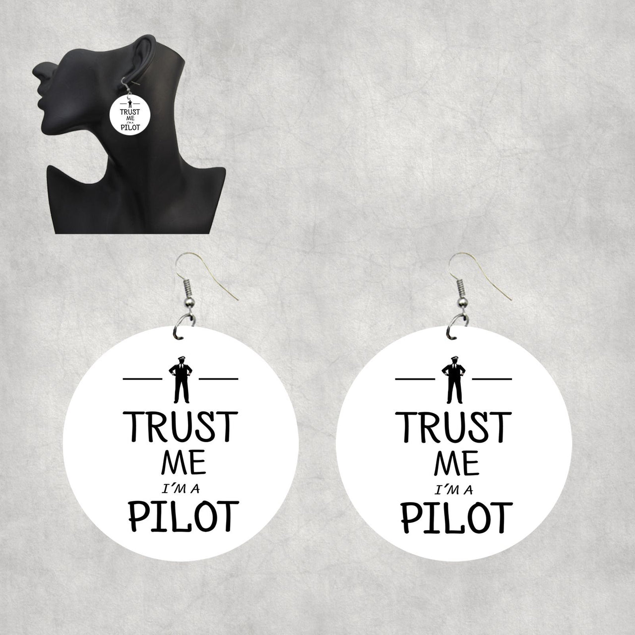 Trust Me I'm a Pilot Designed Wooden Drop Earrings