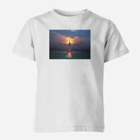 Thumbnail for Super Airbus A380 Landing During Sunset Designed Children T-Shirts