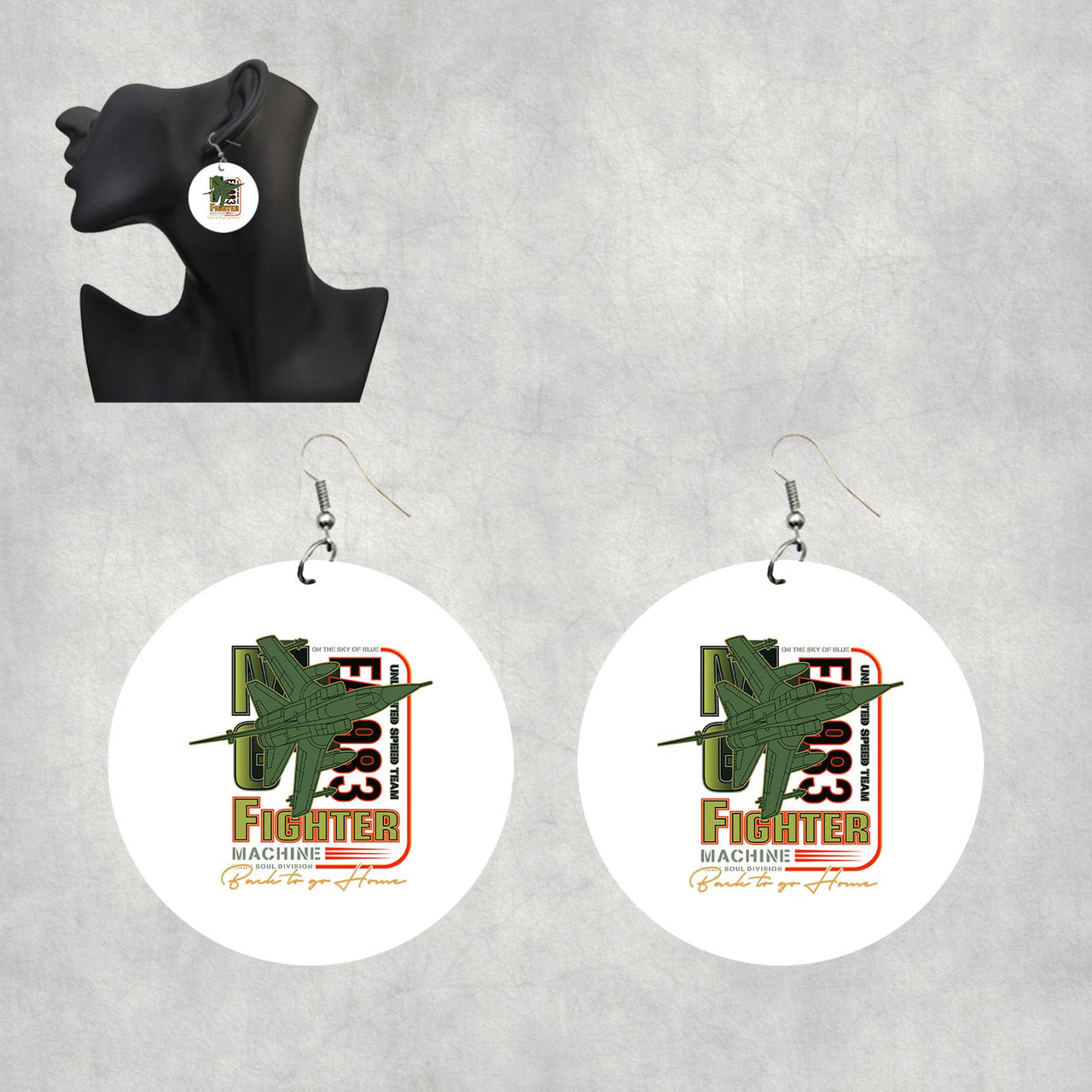 Fighter Machine Designed Wooden Drop Earrings
