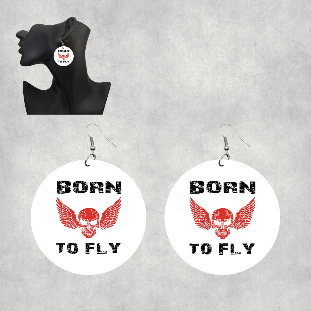 Born To Fly SKELETON Designed Wooden Drop Earrings