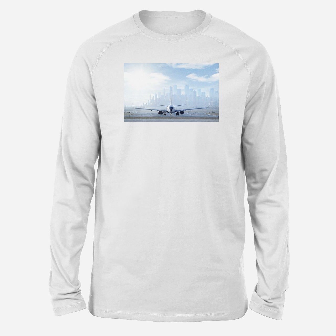 Boeing 737 & City View Behind Designed Long-Sleeve T-Shirts