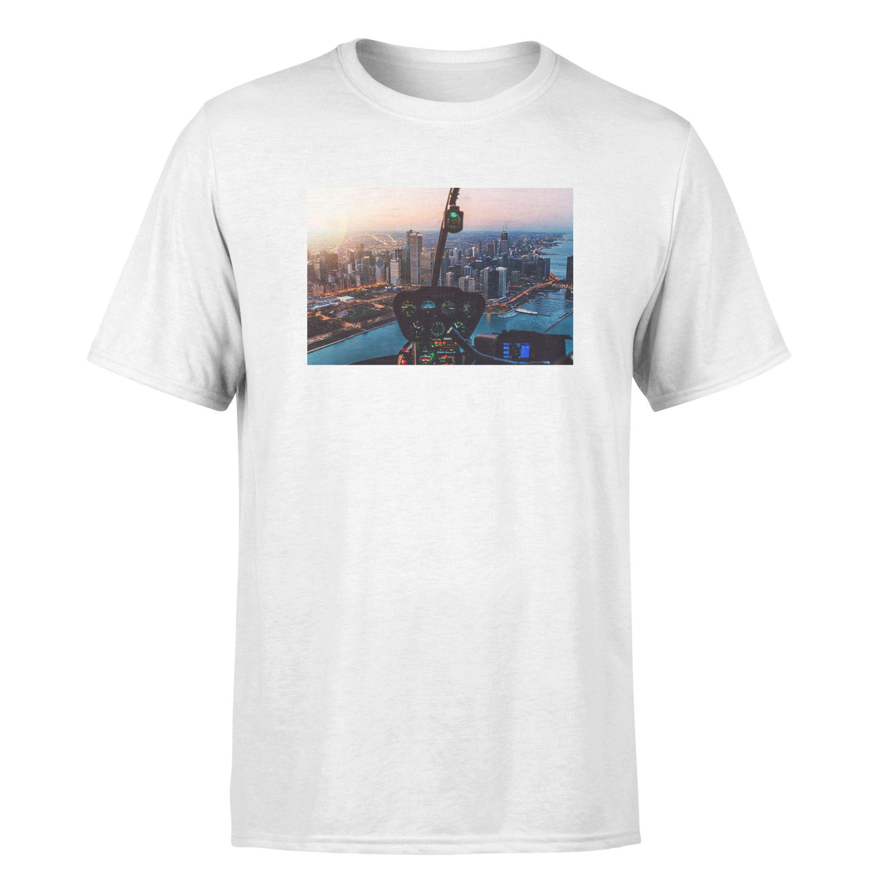 Amazing City View from Helicopter Cockpit Designed T-Shirts