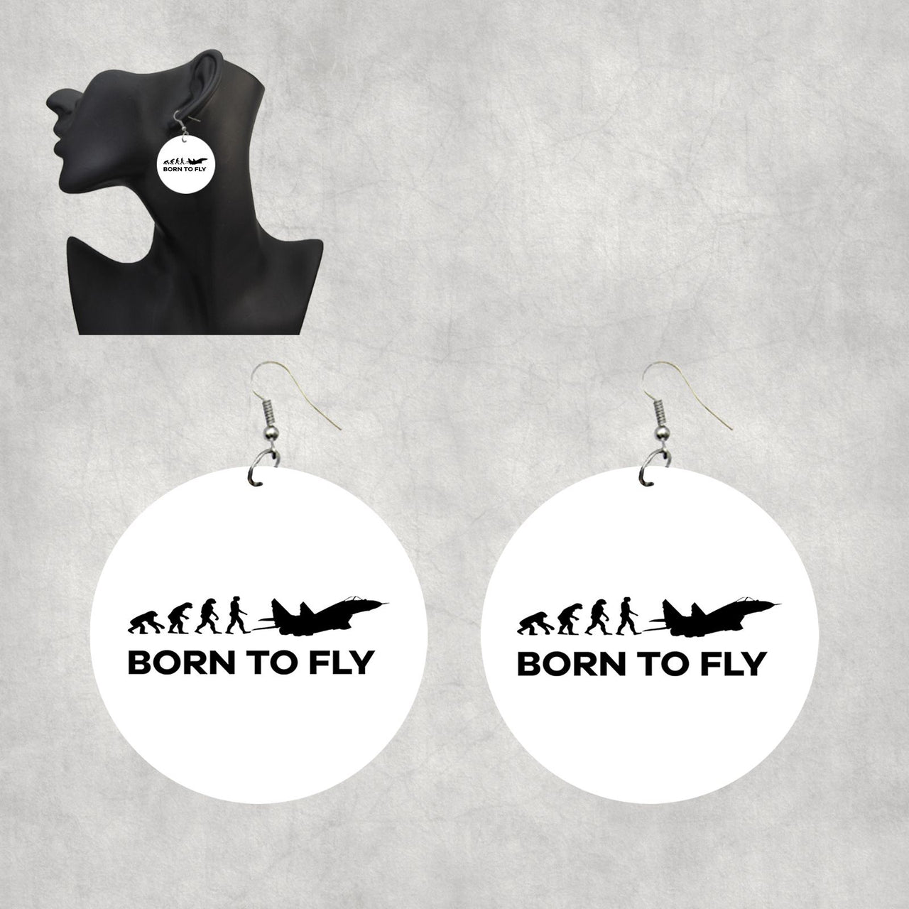 Born To Fly Military Designed Wooden Drop Earrings