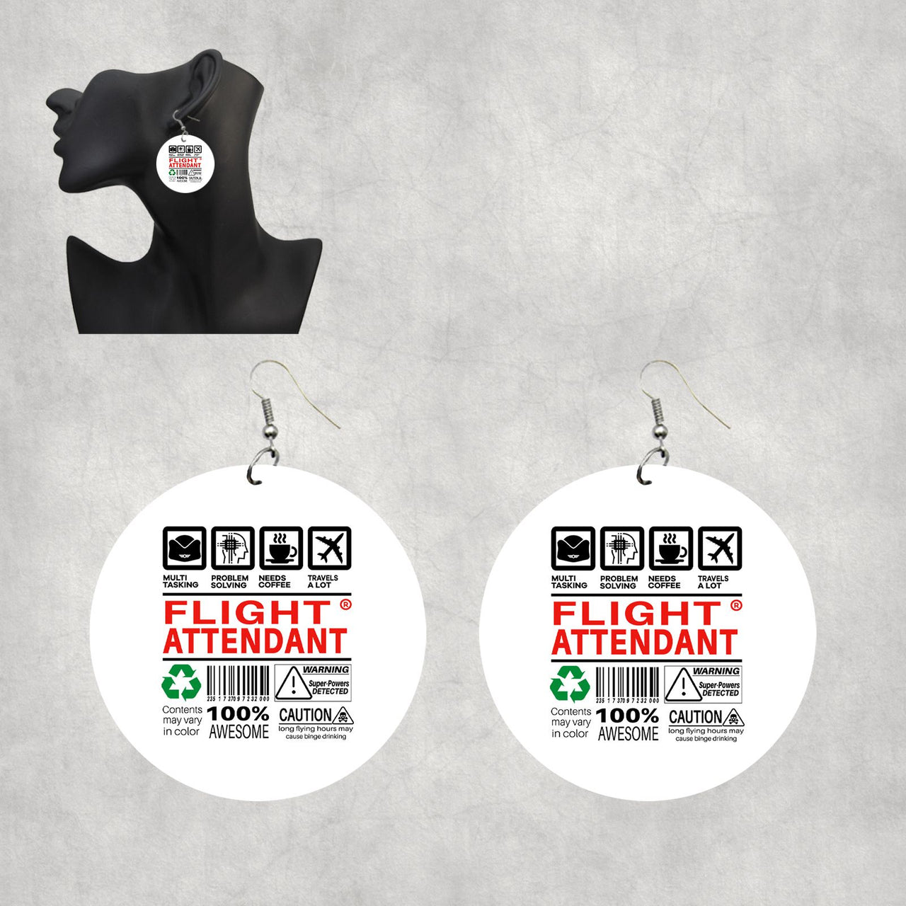 Flight Attendant Label Designed Wooden Drop Earrings