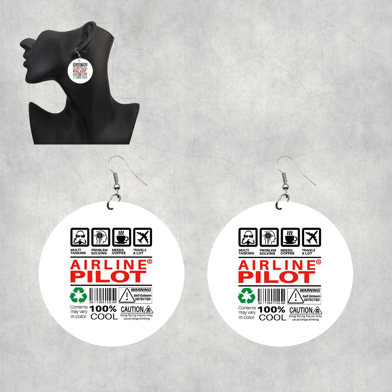 Airline Pilot Label Designed Wooden Drop Earrings