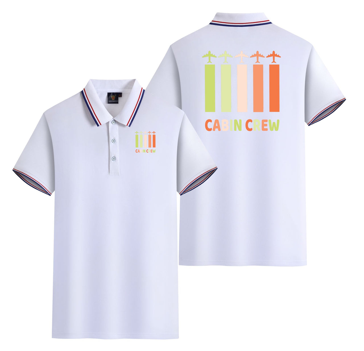 Colourful Cabin Crew Designed Stylish Polo T-Shirts (Double-Side)
