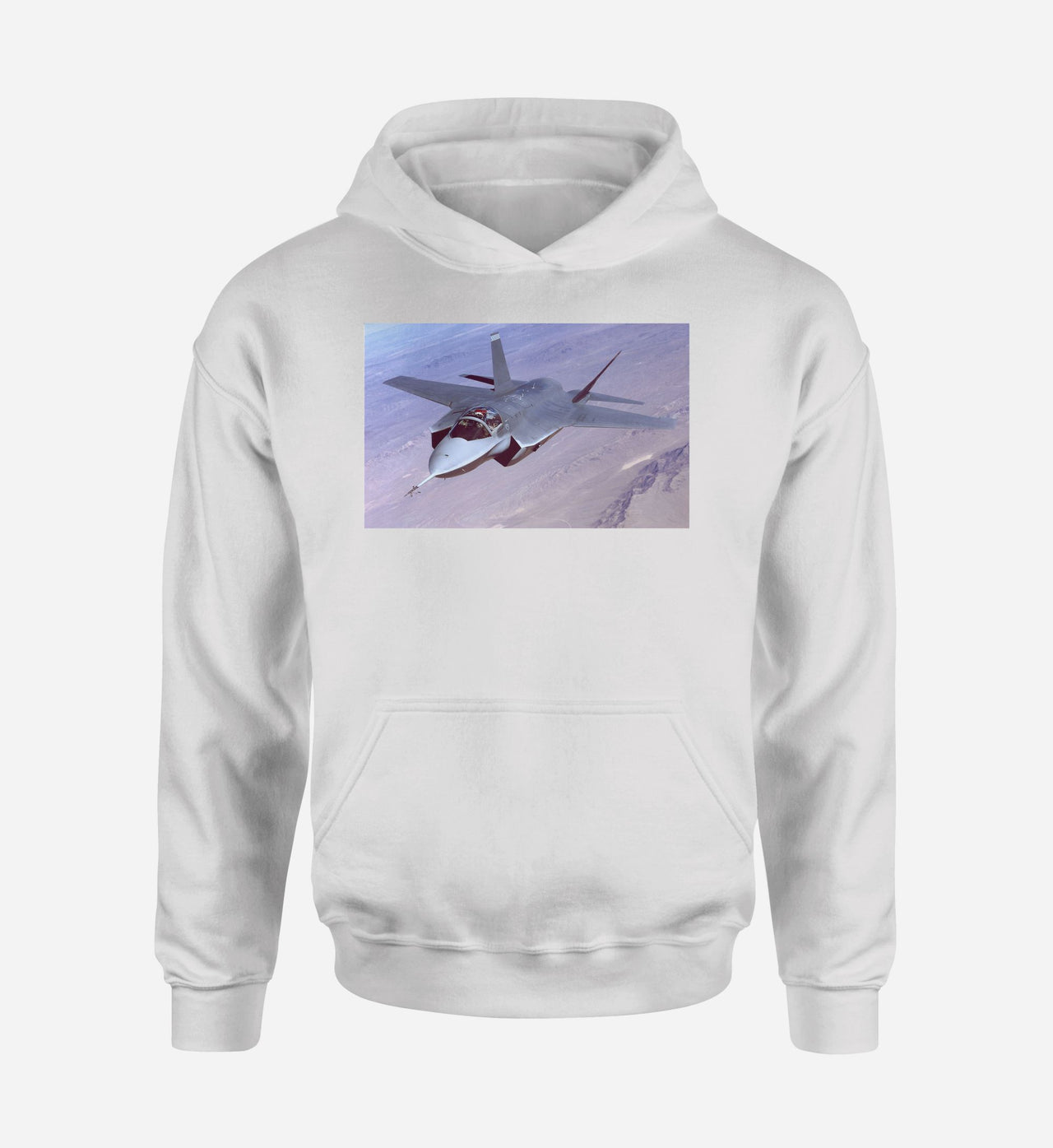 Fighting Falcon F35 Captured in the Air Designed Hoodies