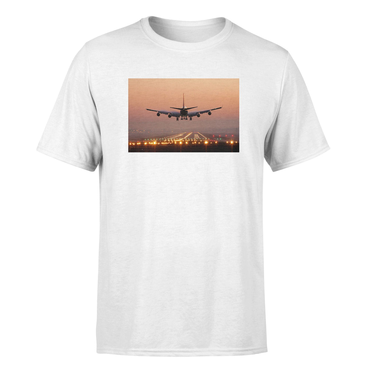 Landing Boeing 747 During Sunset Designed T-Shirts