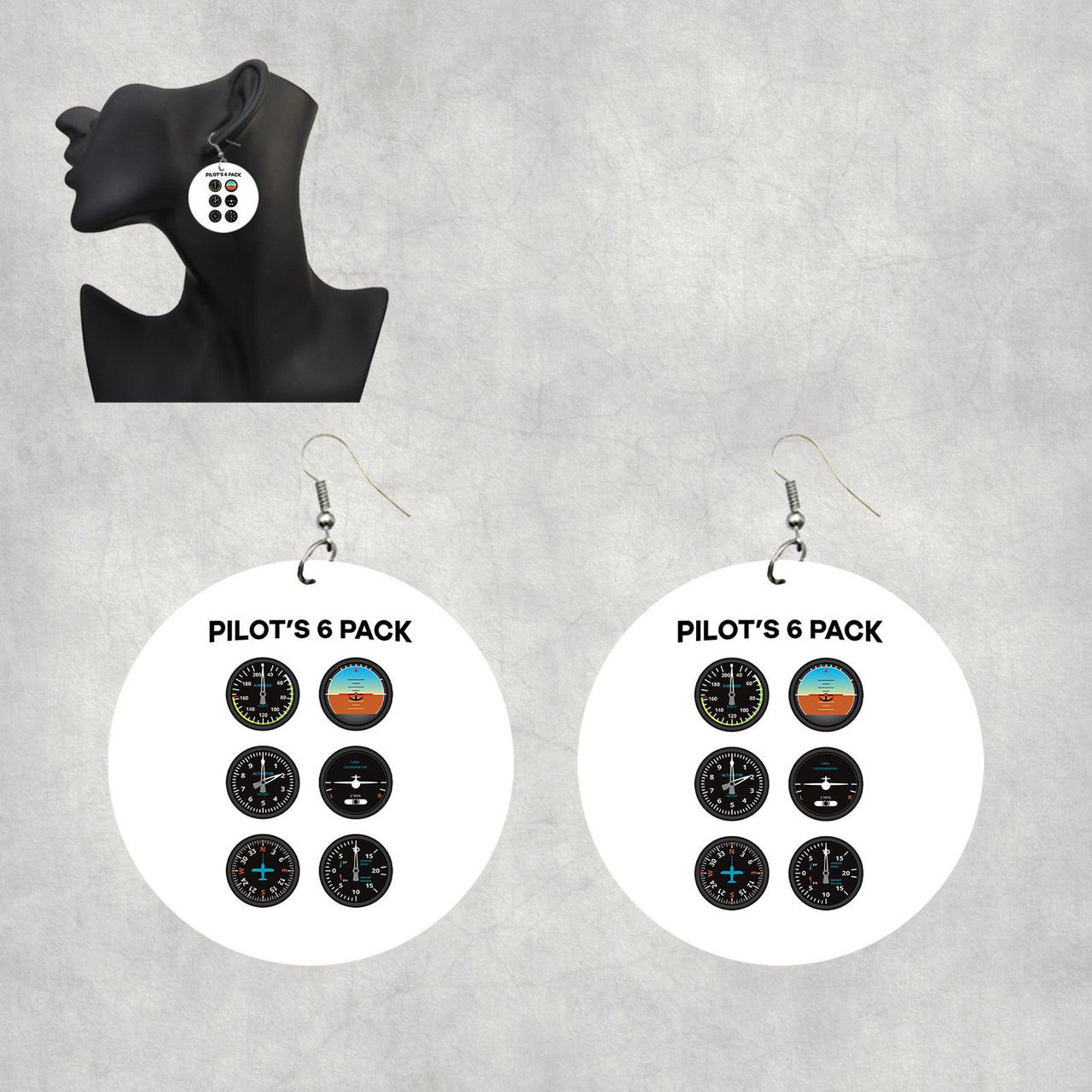 Pilot's 6 Pack Designed Wooden Drop Earrings