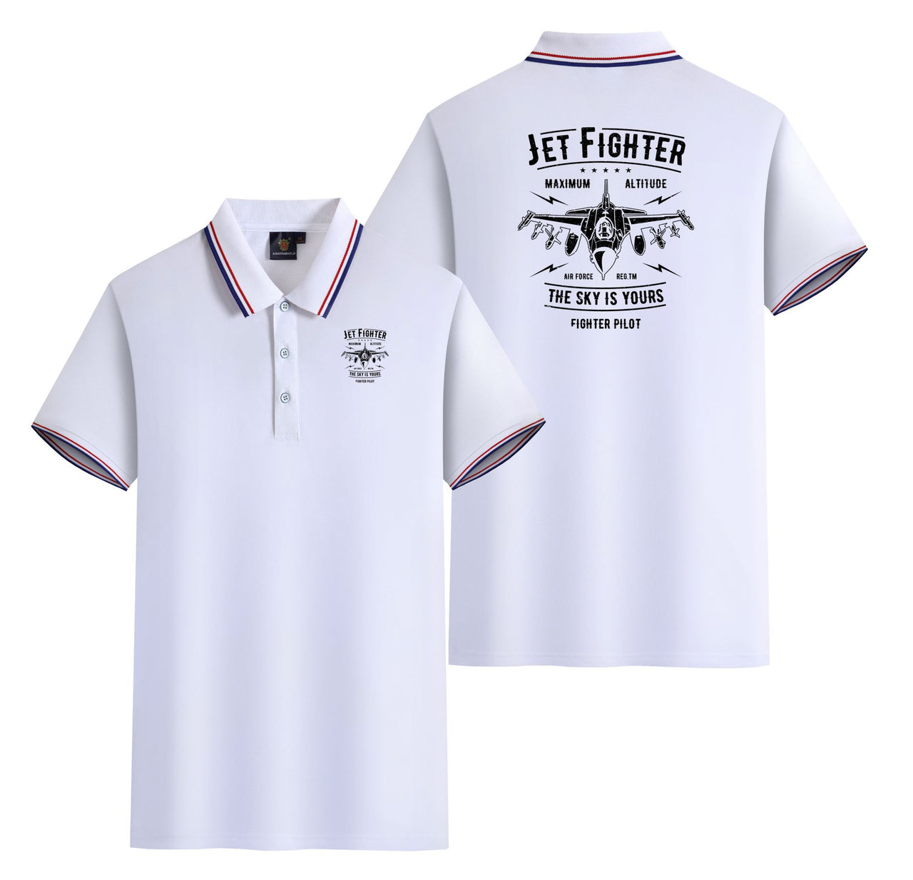 Jet Fighter - The Sky is Yours Designed Stylish Polo T-Shirts (Double-Side)