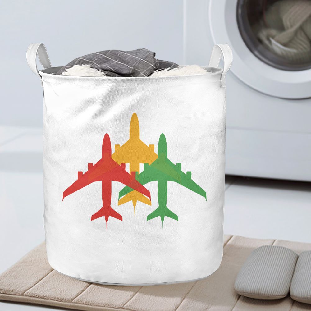 Colourful 3 Airplanes Designed Laundry Baskets