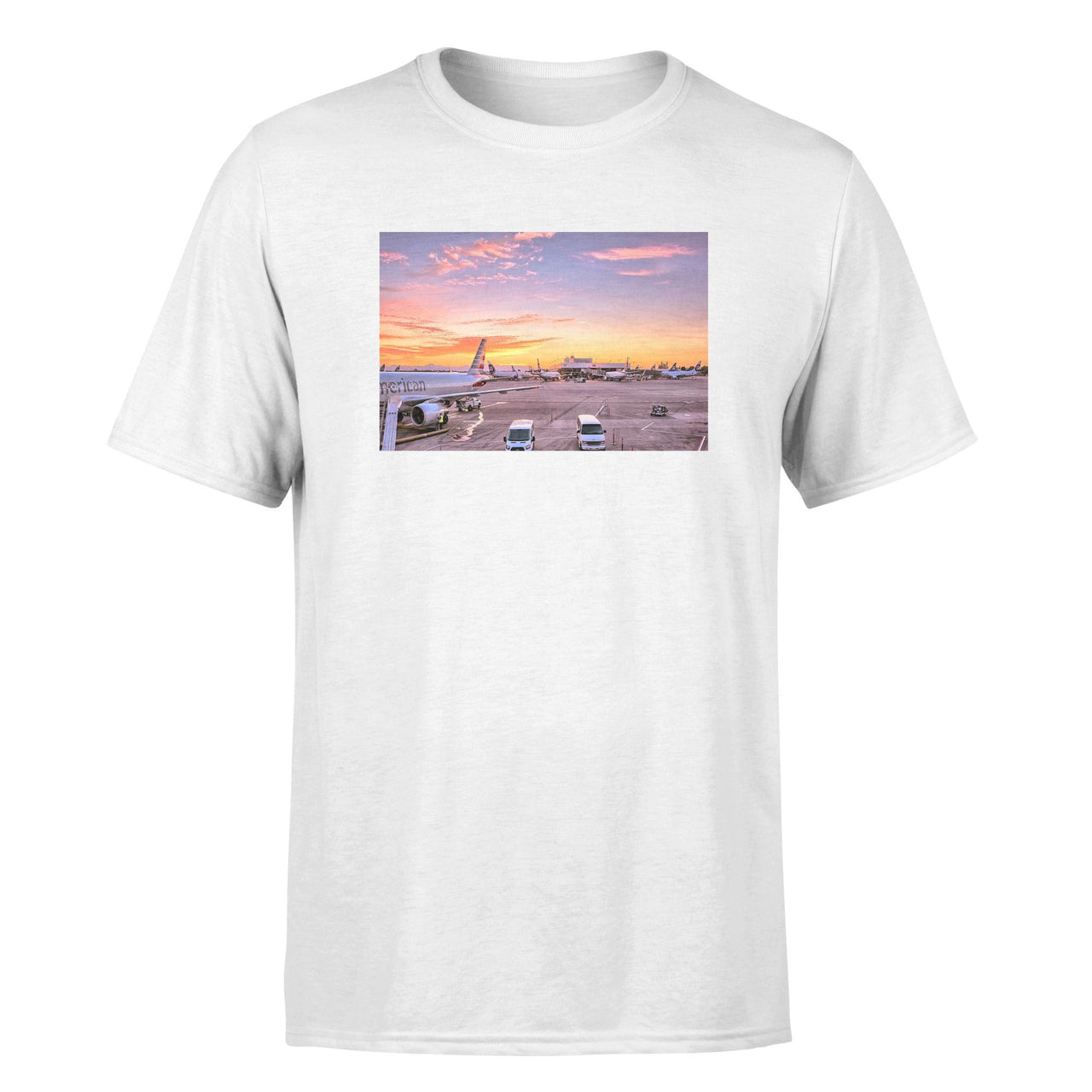 Airport Photo During Sunset Designed T-Shirts
