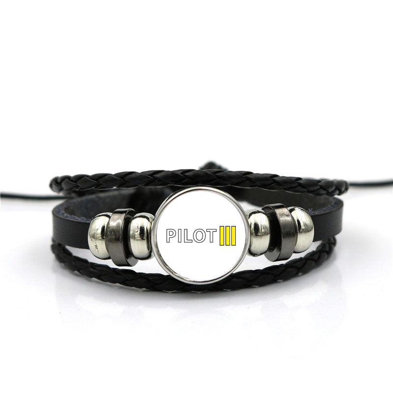 Pilot & Stripes (3 Lines) Designed Leather Bracelets