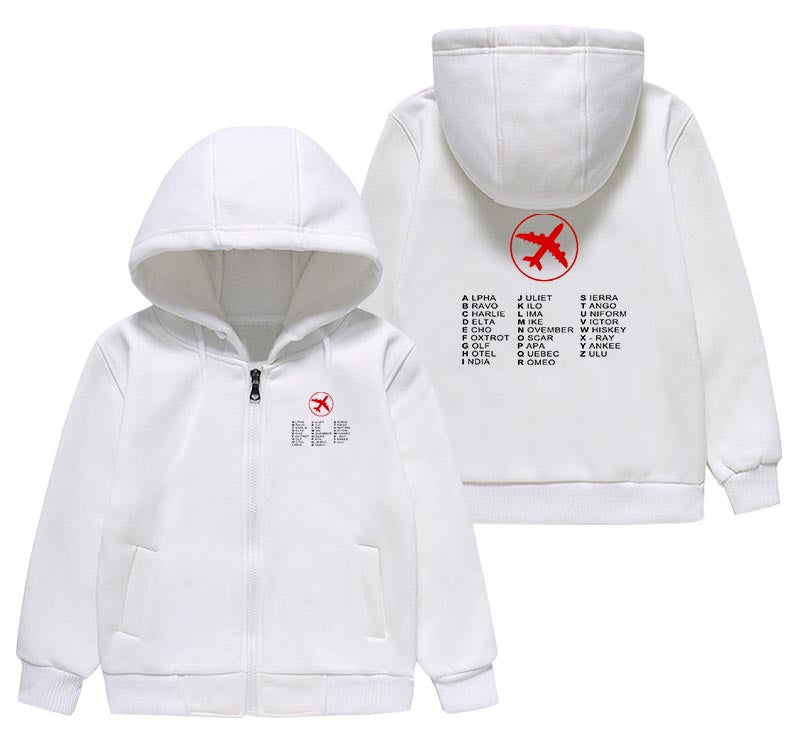 Aviation Alphabet 2 Designed "CHILDREN" Zipped Hoodies