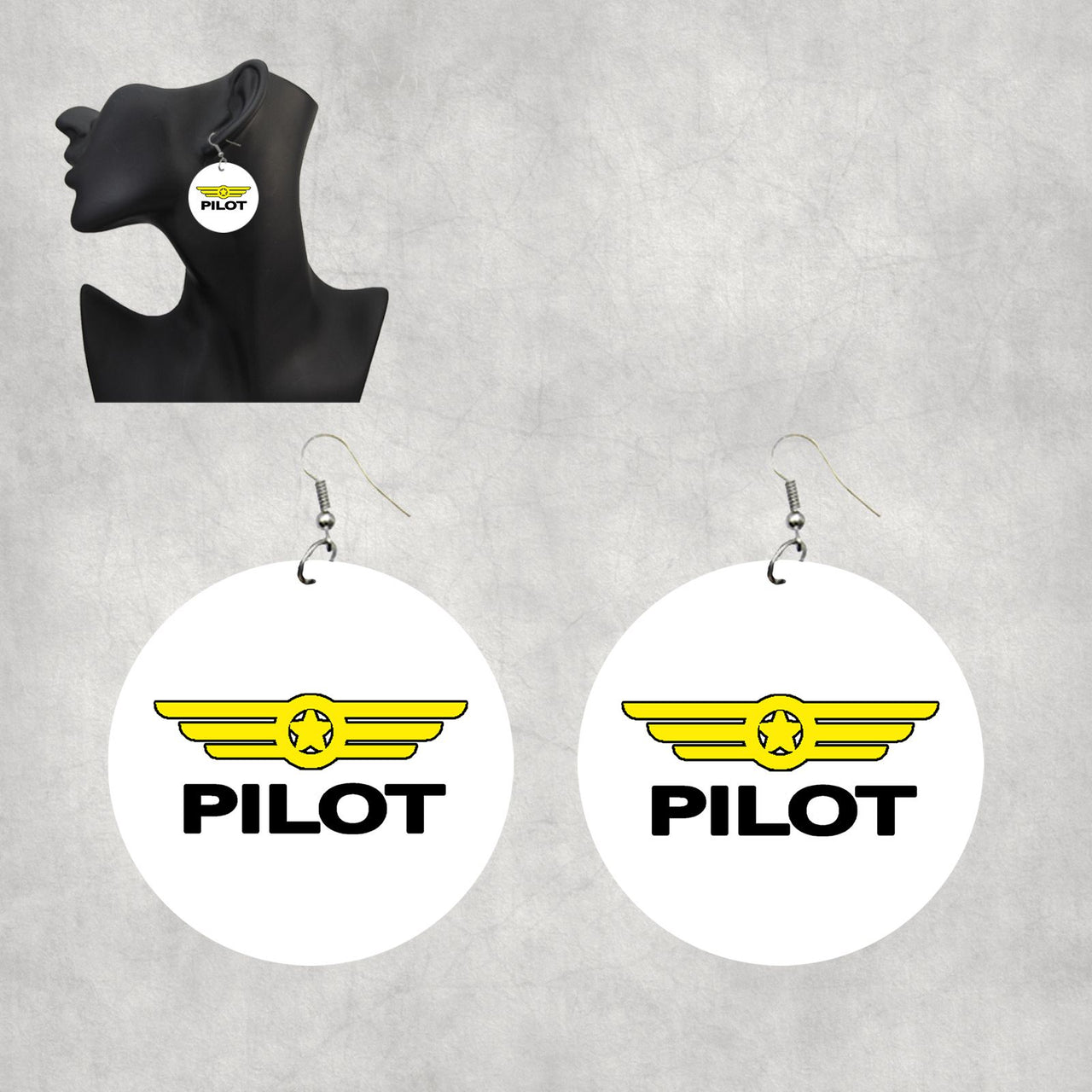 Pilot & Badge Designed Wooden Drop Earrings