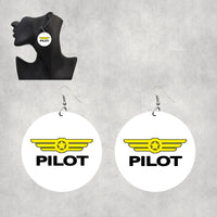Thumbnail for Pilot & Badge Designed Wooden Drop Earrings