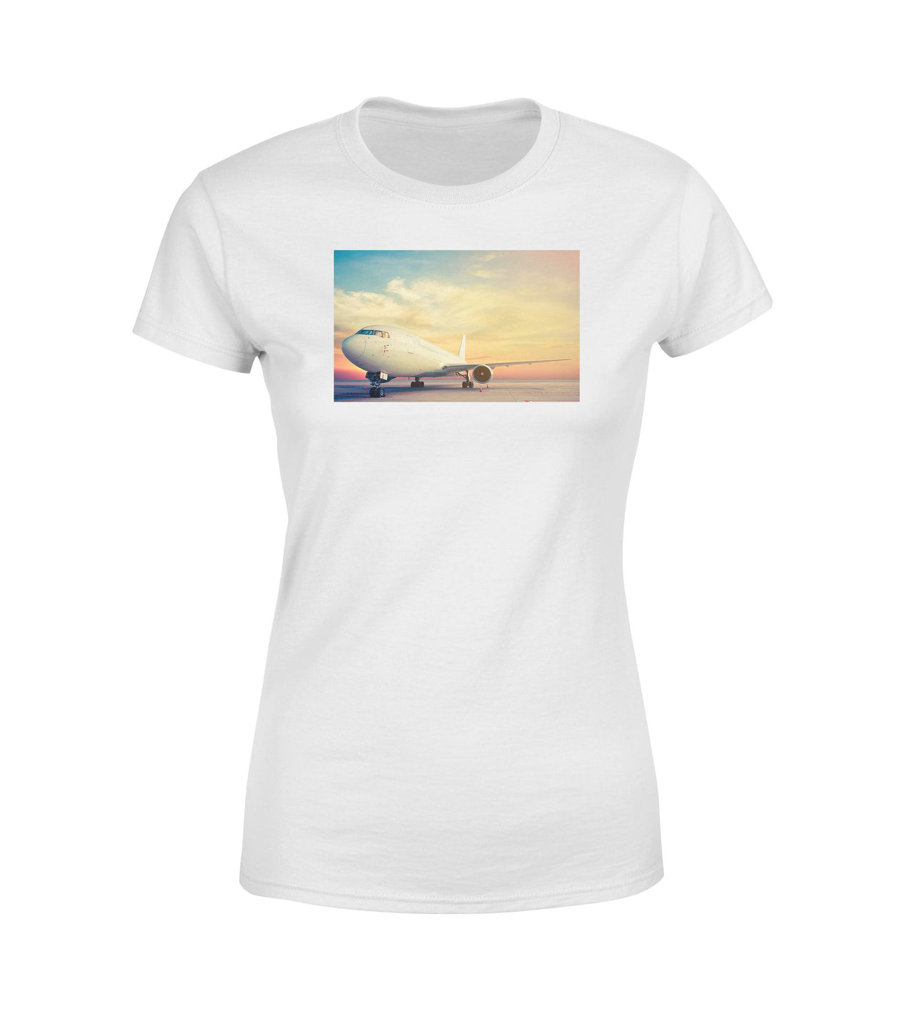 Parked Aircraft During Sunset Designed Women T-Shirts