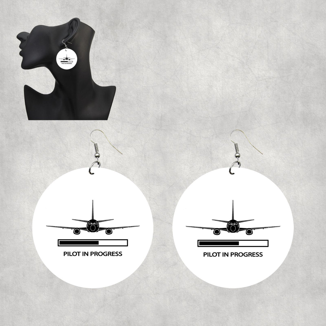 Pilot In Progress Designed Wooden Drop Earrings