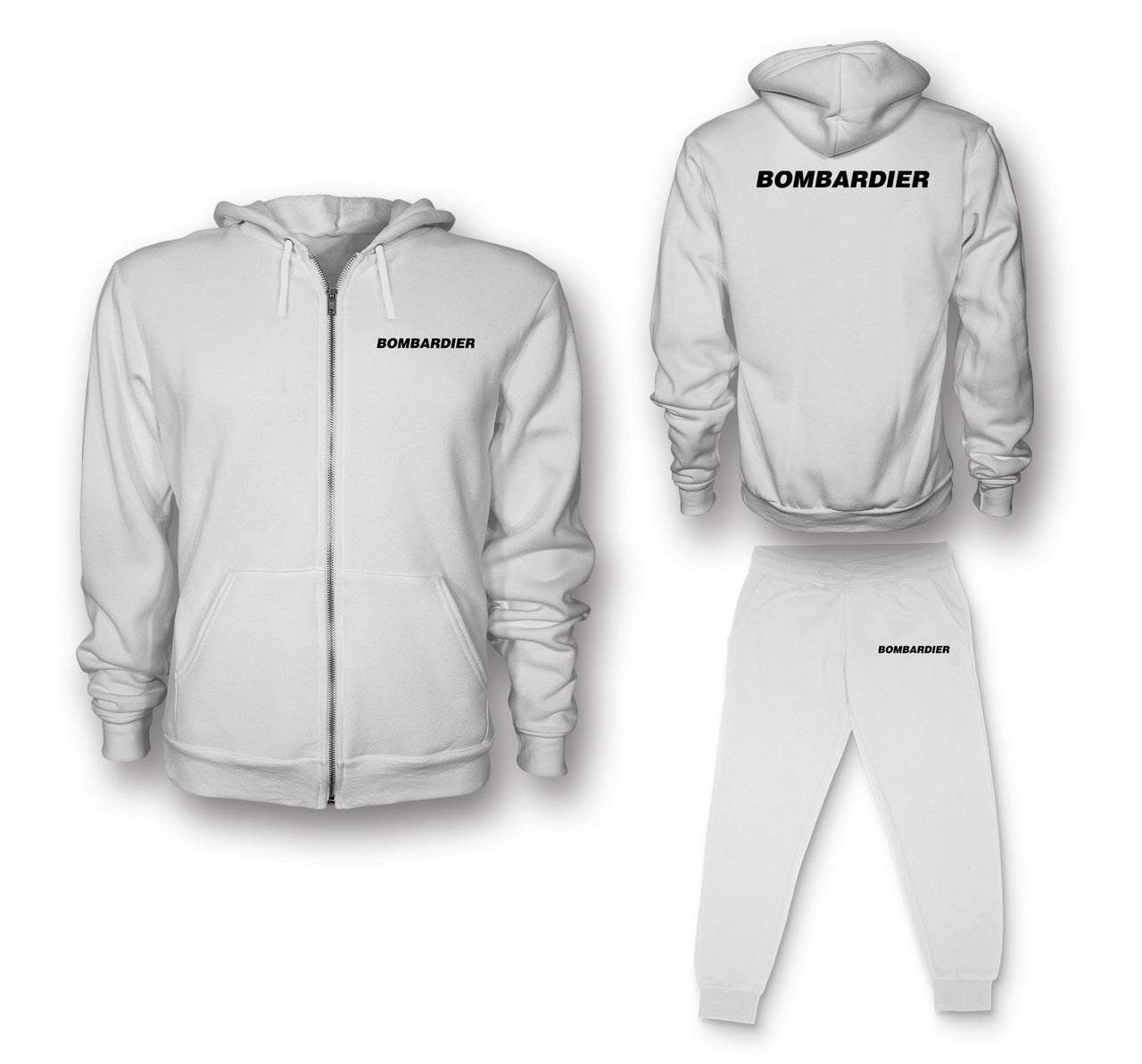 Bombardier & Text Designed Zipped Hoodies & Sweatpants Set