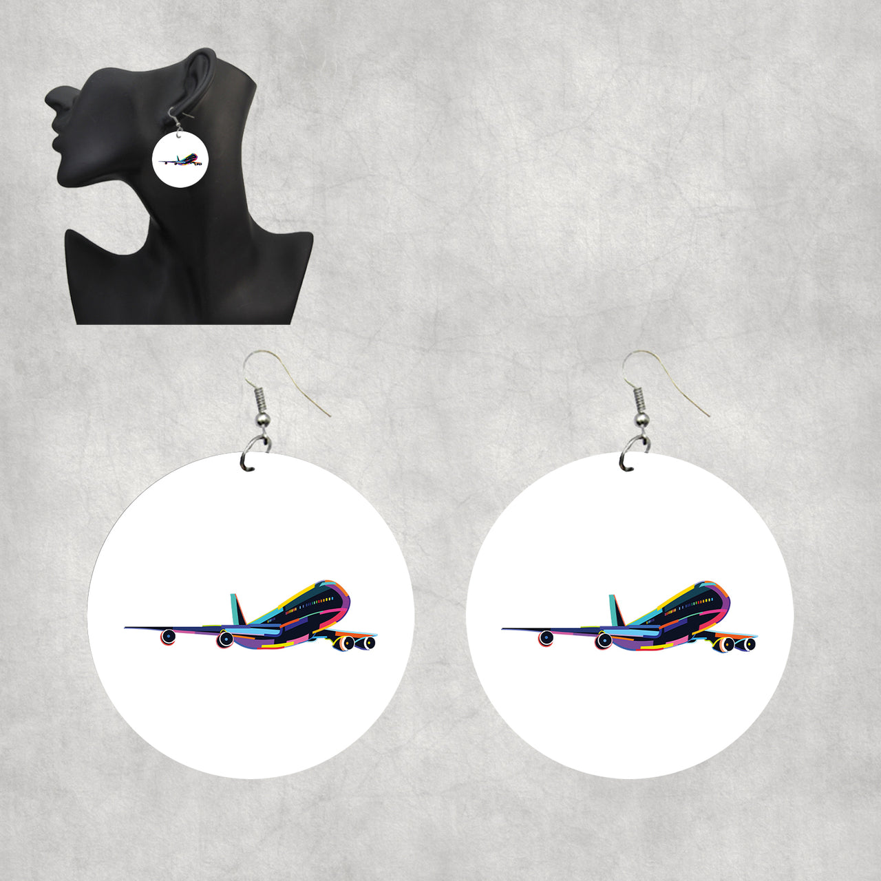Multicolor Airplane Designed Wooden Drop Earrings