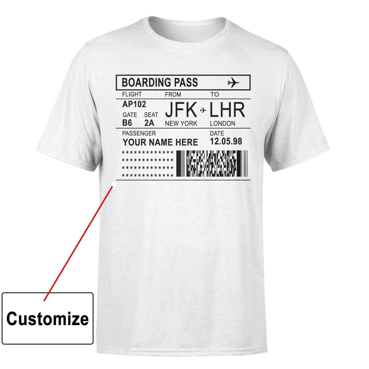 Customizable BOARDING PASS Designed T-Shirts
