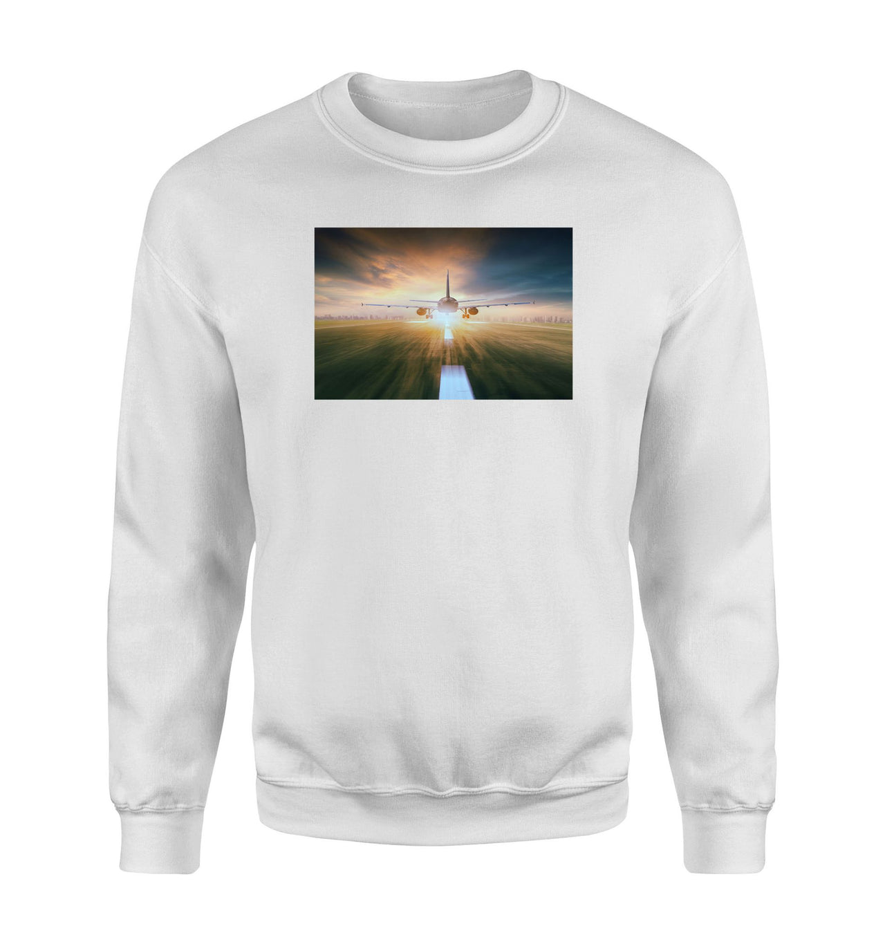 Airplane Flying Over Runway Designed Sweatshirts