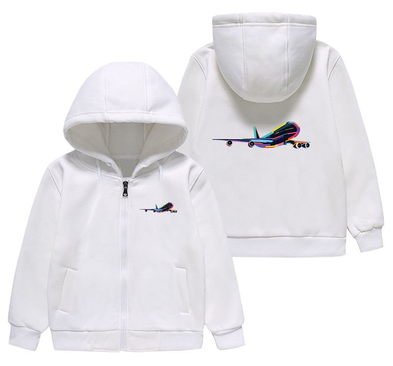 Multicolor Airplane Designed "CHILDREN" Zipped Hoodies