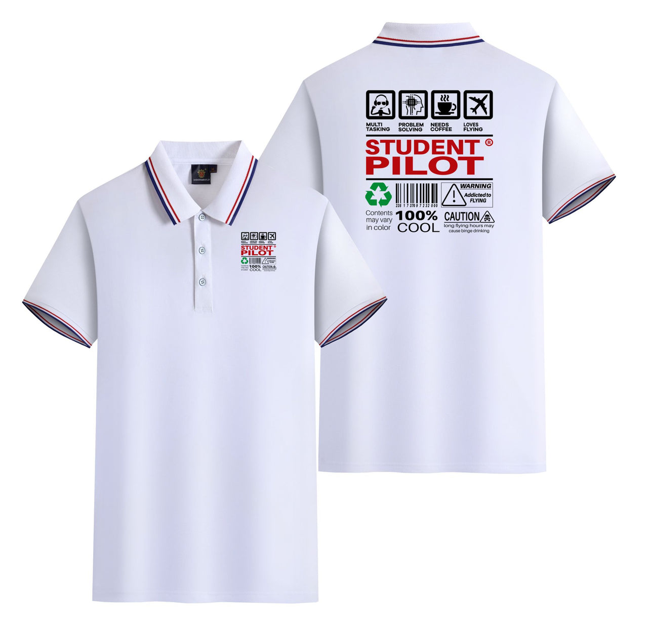 Student Pilot Label Designed Stylish Polo T-Shirts (Double-Side)