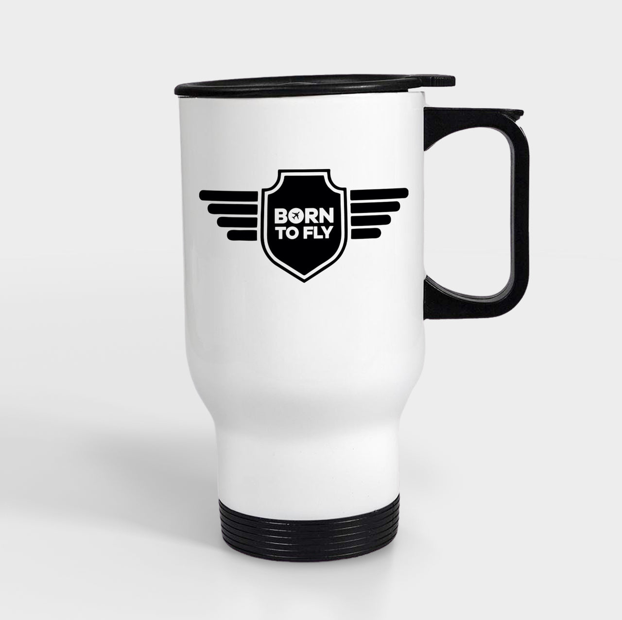 Born To Fly & Badge Designed Travel Mugs (With Holder)