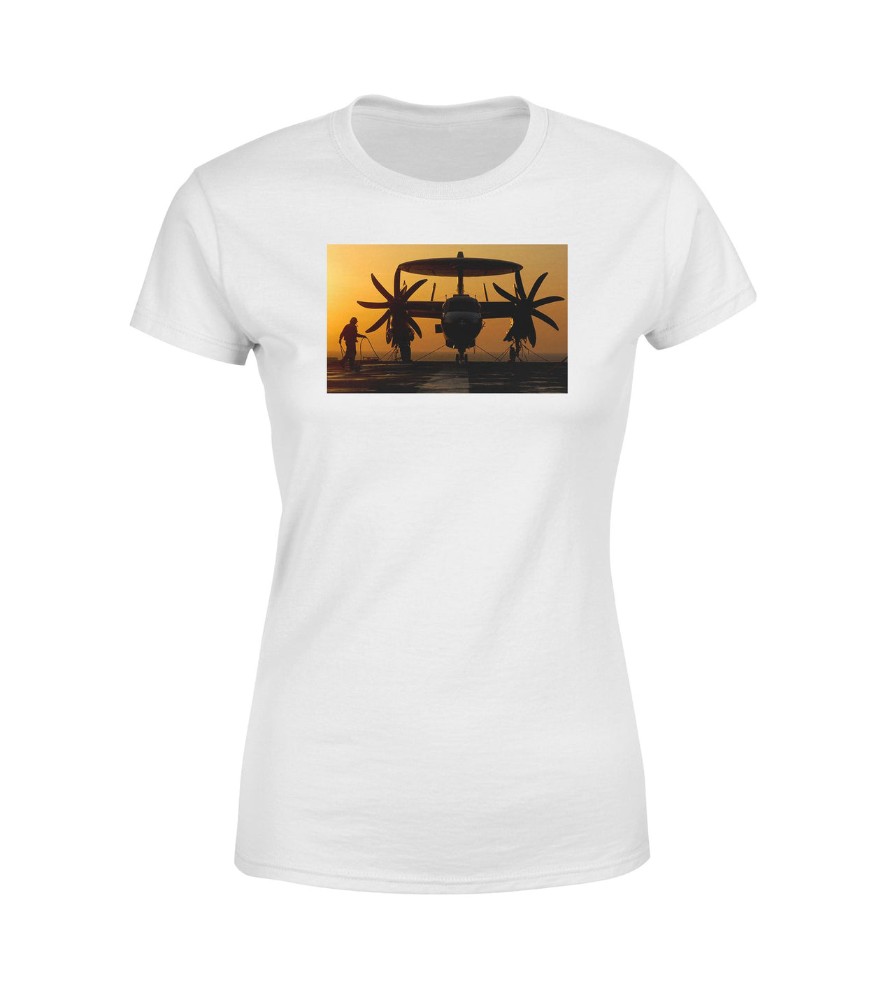 Military Plane at Sunset Designed Women T-Shirts