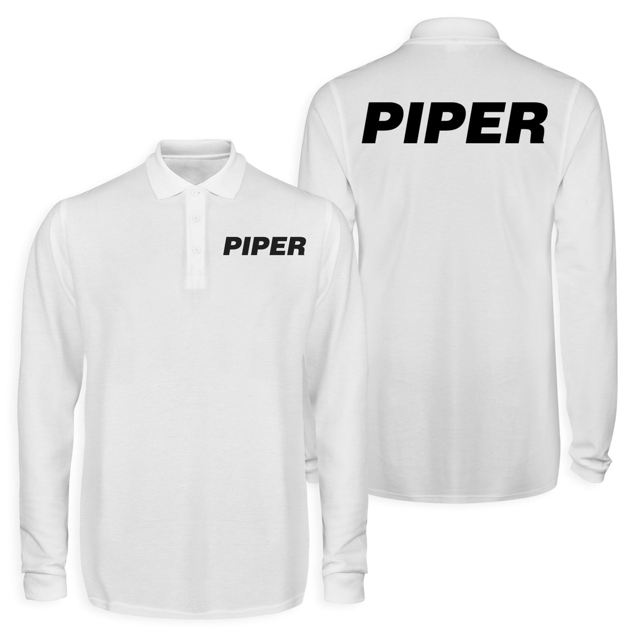 Piper & Text Designed Long Sleeve Polo T-Shirts (Double-Side)