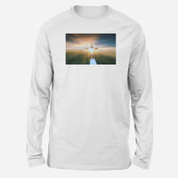 Thumbnail for Airplane Flying Over Runway Designed Long-Sleeve T-Shirts