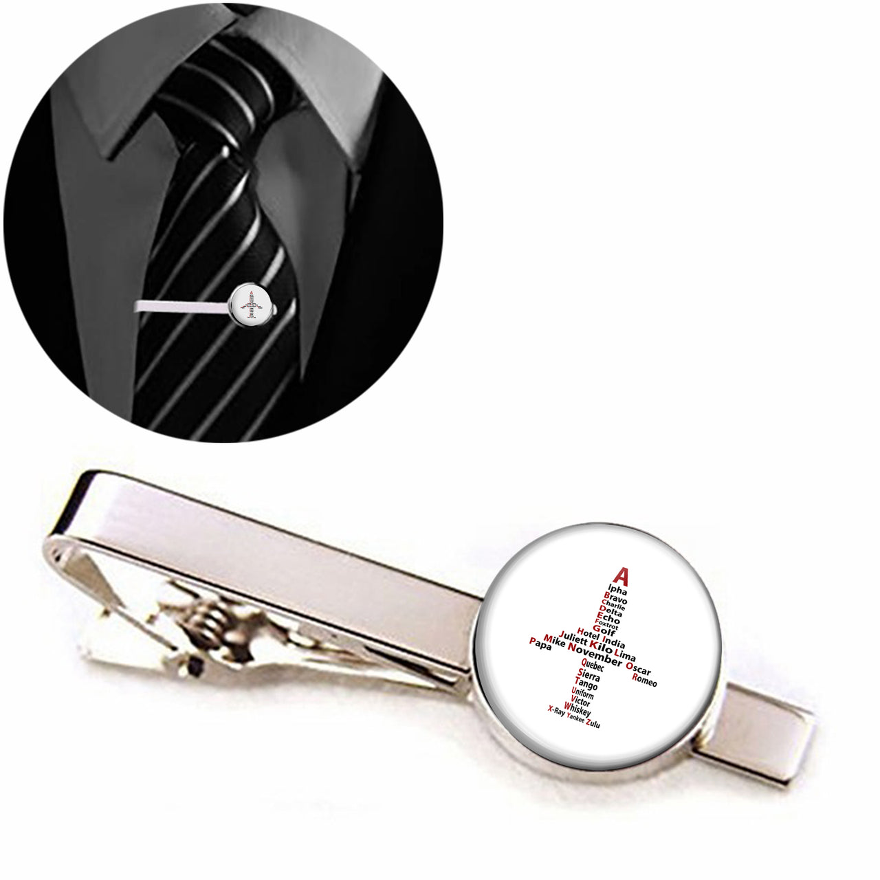Airplane Shape Aviation Alphabet Designed Tie Clips