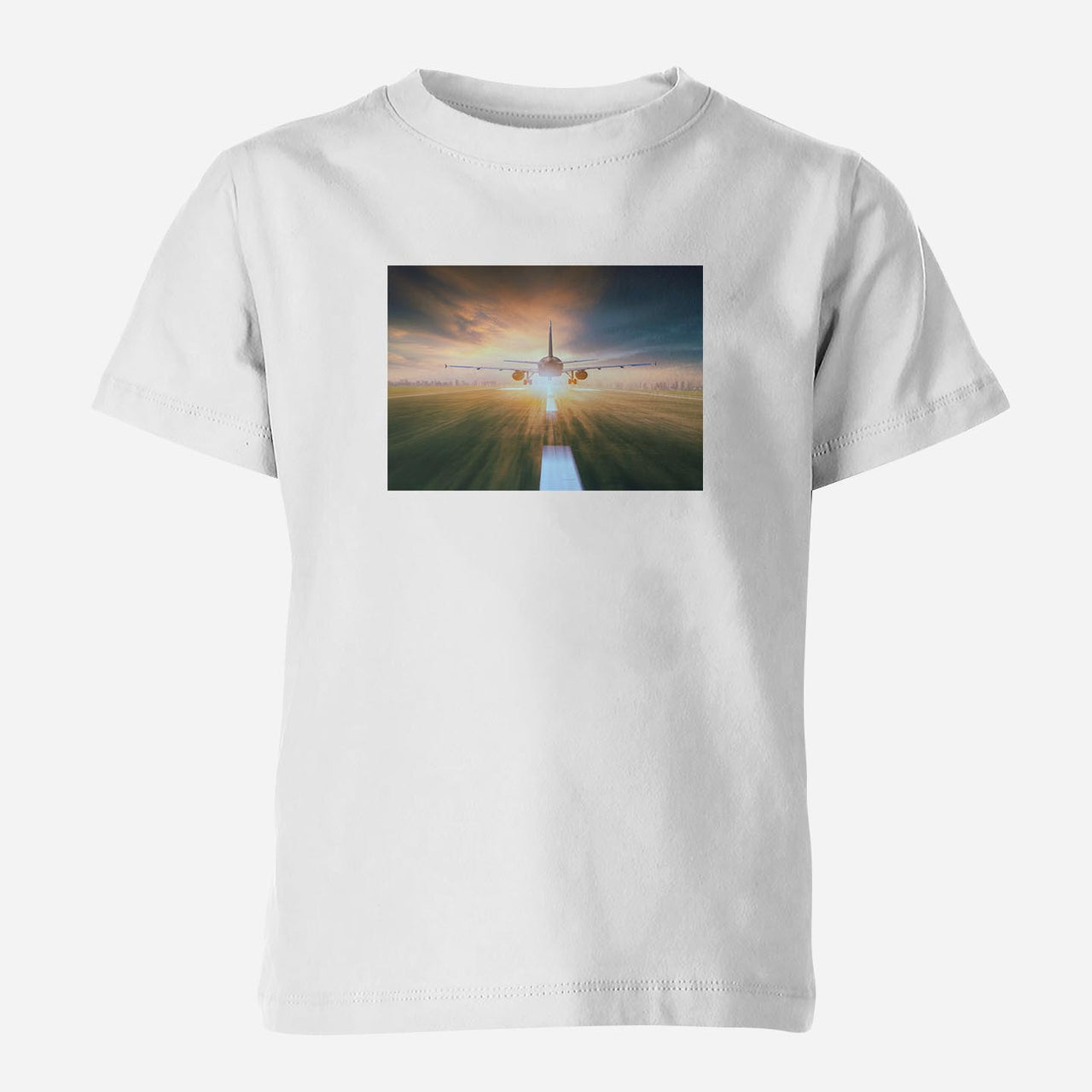 Airplane Flying Over Runway Designed Children T-Shirts