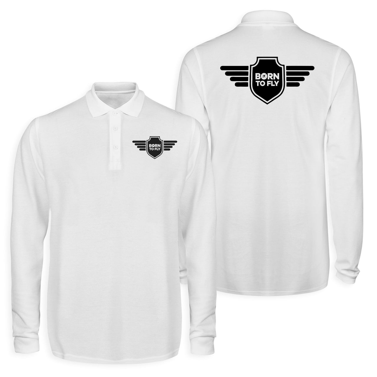Born To Fly & Badge Designed Long Sleeve Polo T-Shirts (Double-Side)