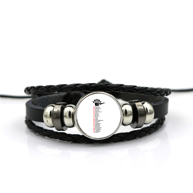 Aviation Alphabet Designed Leather Bracelets